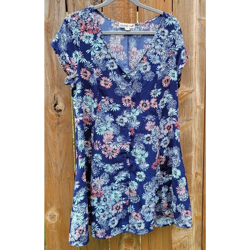 So Rad Button Down Floral Print Mini Dress With String Corset Tie Back Size XL